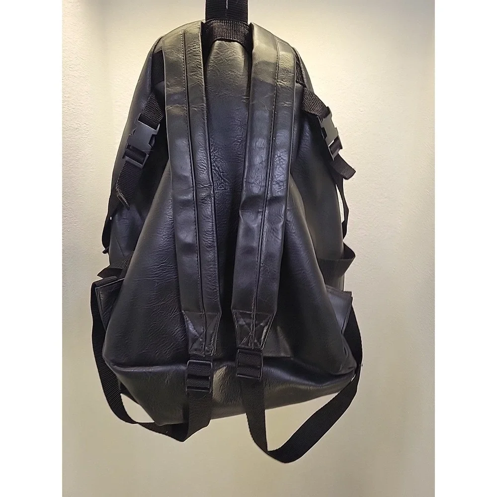 Sessions Y2K Black Faux Leather Backpack School Grunge‎ Goth Emo Daypack skater
